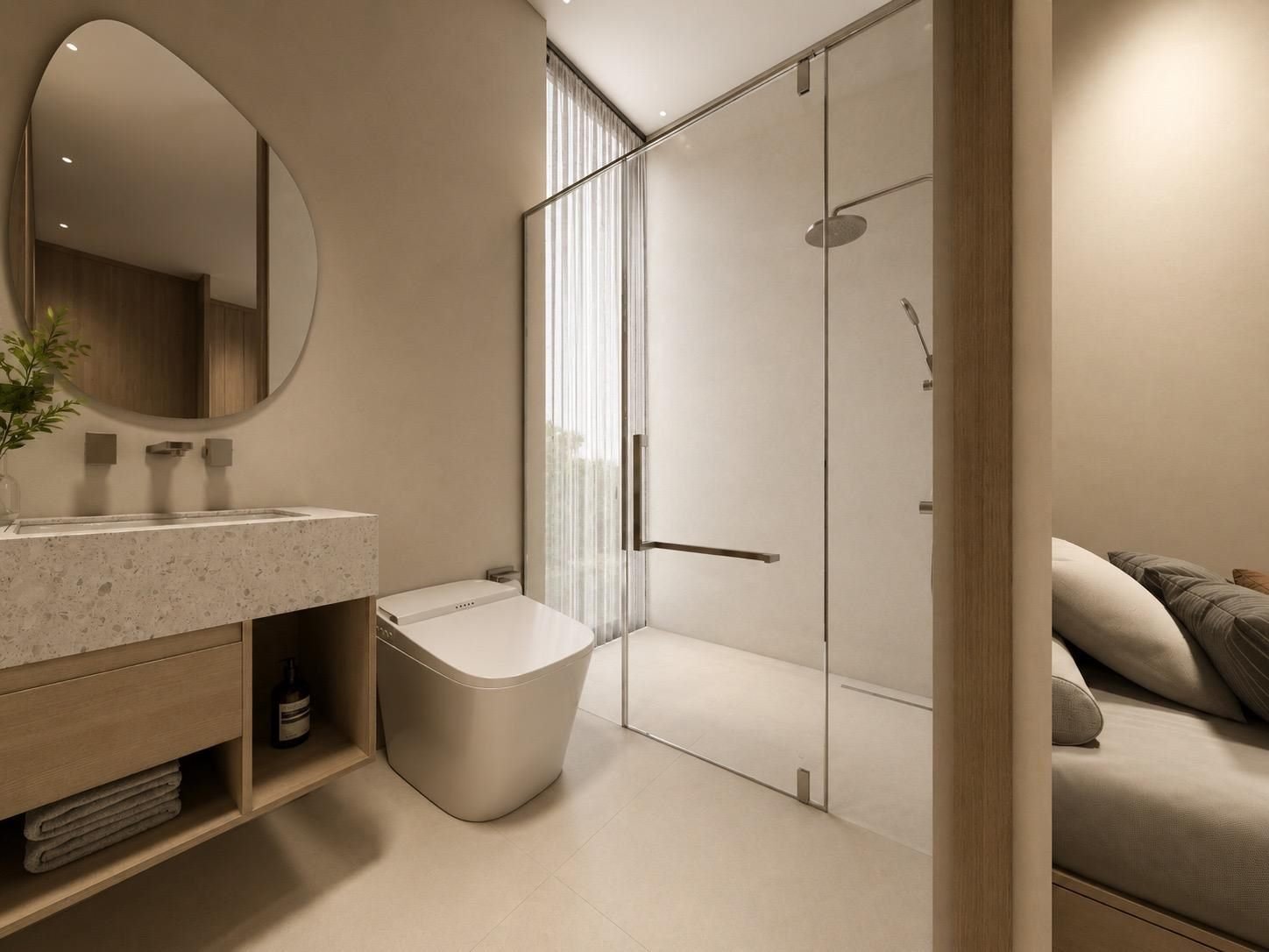 Salle de bain en marbre clair
